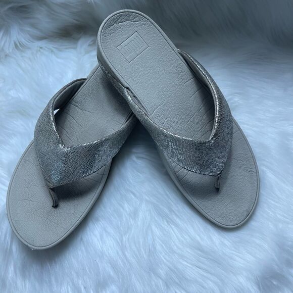 Fitflop glittery silver wedge thong sandals size 11 - Picture 5 of 10